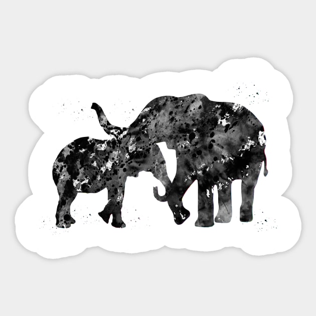 Mother and Daughter Elephants Hugging Sticker by erzebeth